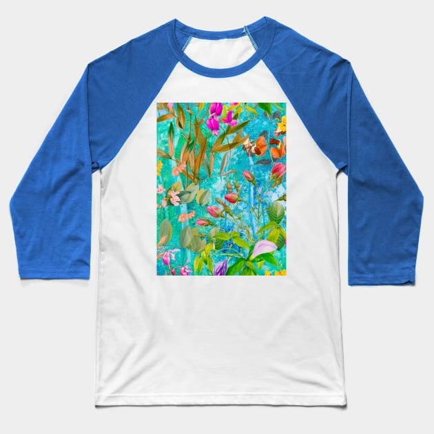 Cool tropical floral leaves botanical illustration, tropical plants,leaves and flowers, blue aqua leaves pattern Baseball T-Shirt by Zeinab taha